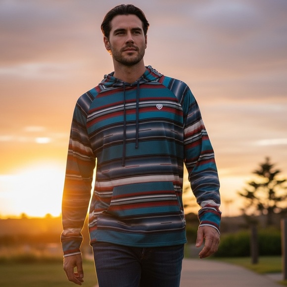 Rock & Roll Denim Multi Colored Turquoise Lightweight Hoodie Men’s Size - XL - Picture 5 of 13